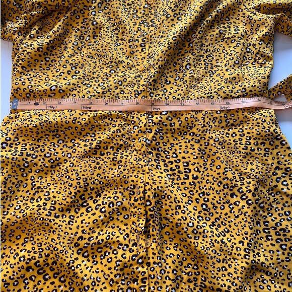 NY & Co. Yellow Cheetah Print, Lined, Long Sleeve Button Down Maxi Dress- L - Picture 9 of 10